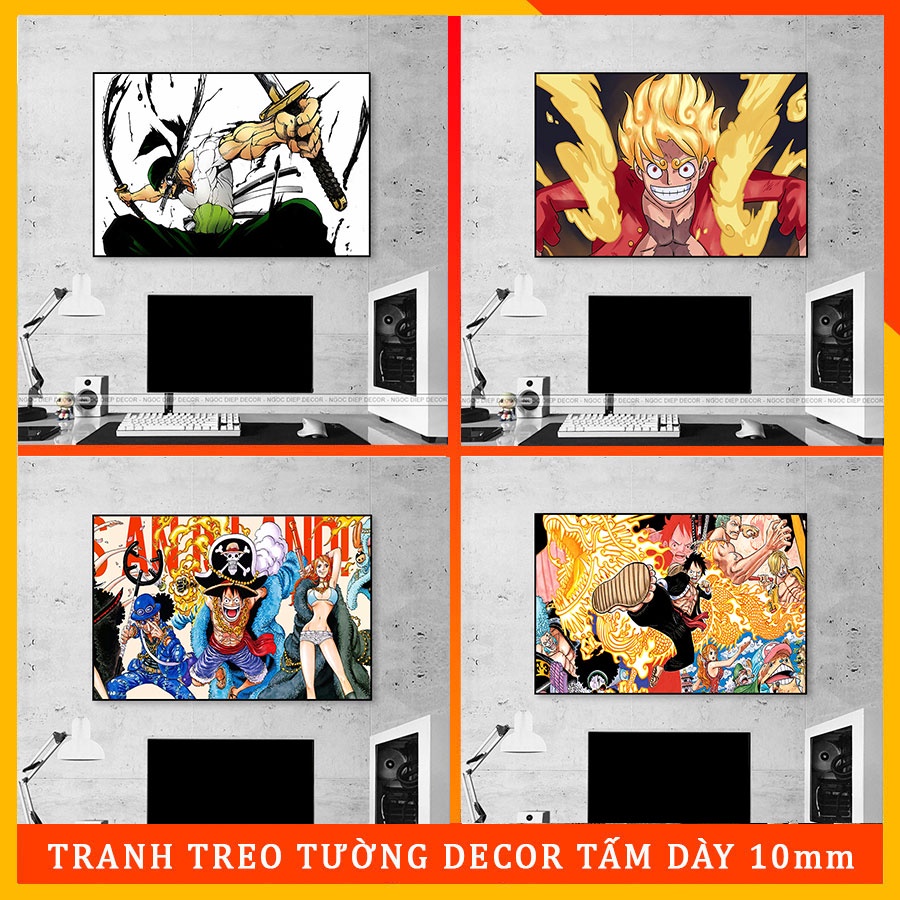 ONE PIECE - Tranh one piece treo tường khổ lớn, Chất Liệu mặt gỗ 10mm, tranh in sắc nét rực rỡ, tặng kèm đinh treo
