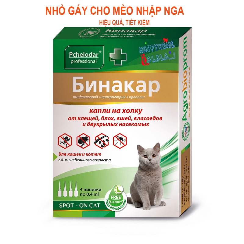 [Mã PET50K giảm Giảm 10% - Tối đa 50K đơn từ 250K] Nhỏ gáy cho mèo trị ve rận BINACAR hàng Nga hiệu quả cao, giá rẻ