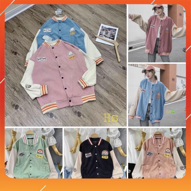 Áo khoác nữ bomber nhung thêu logo cầu vồng cực đẹp