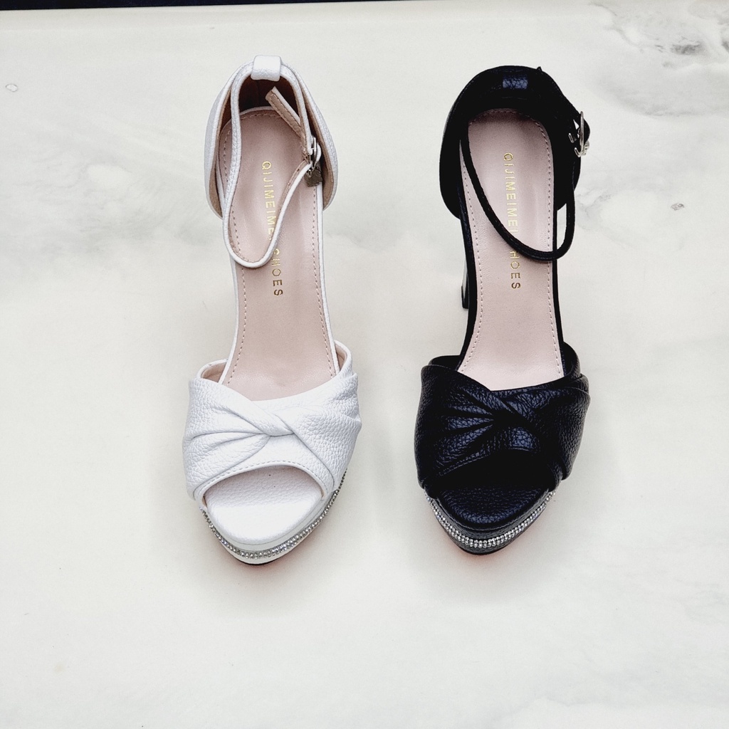 Giày Sandal Nữ Da Sần 💥Giày Cô Dâu Đi Tiệc 💥 Cao Gót - Đế Vuông 13 Cm 6699-3