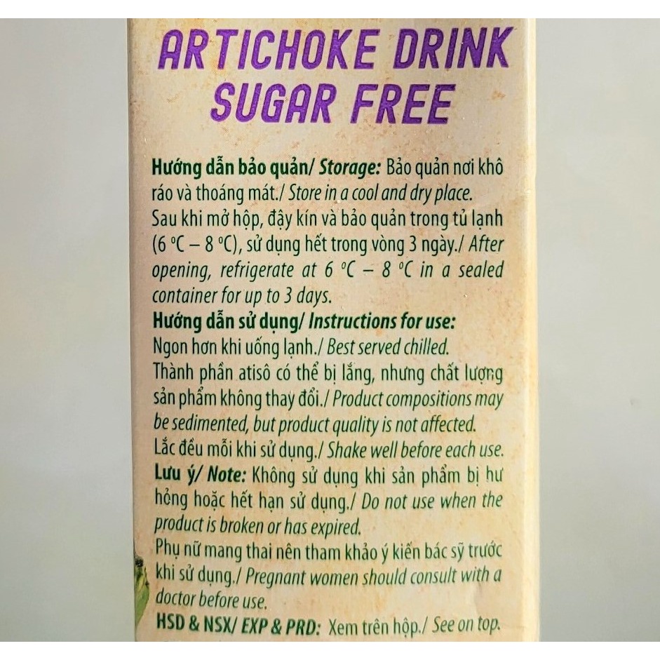 [Hộp 1 Lít – KHÔNG ĐƯỜNG] TRÀ ATISÔ VFRESH [VN] VINAMILK (Sugar Free) Artichoke Drink (halal)