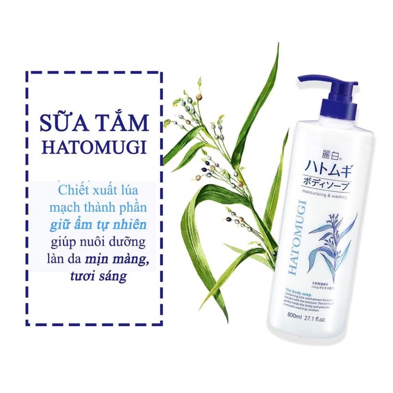 Sữa tắm Hatomugi chiết xuất từ hạt ý dĩ Nhật Bản cấp ẩm dưỡng trắng 800ml.