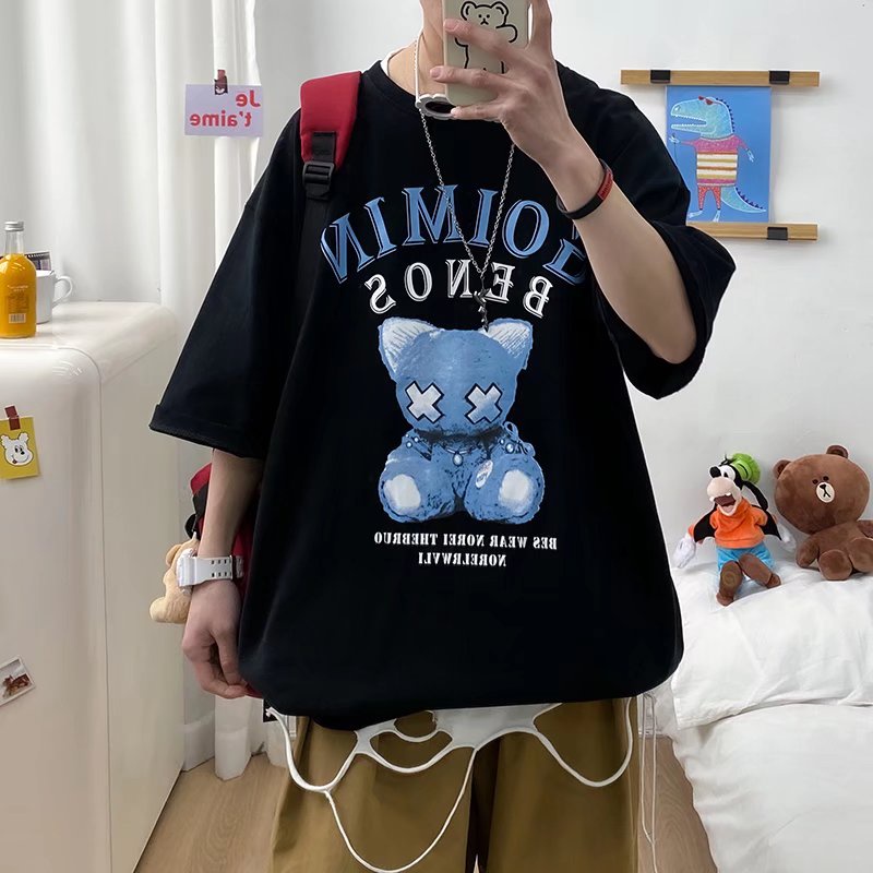 Áo Thun Tay Ngắn Dáng Rộng In Hình Gấu Hoạt Hình Thoải Mái Thời Trang Mùa Hè Cho Nam Và Nữ size M-5XL