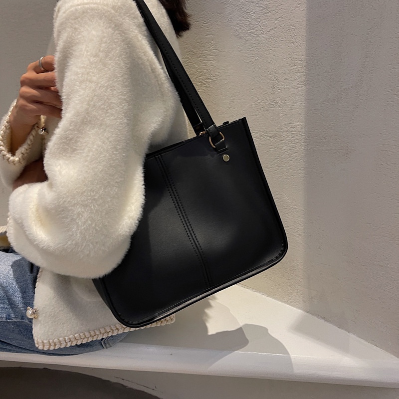 Túi xách IELGY tay đeo vai màu trơn sức chứa lớn phong cách âu Mỹ cổ điển thời trang dành cho nữ