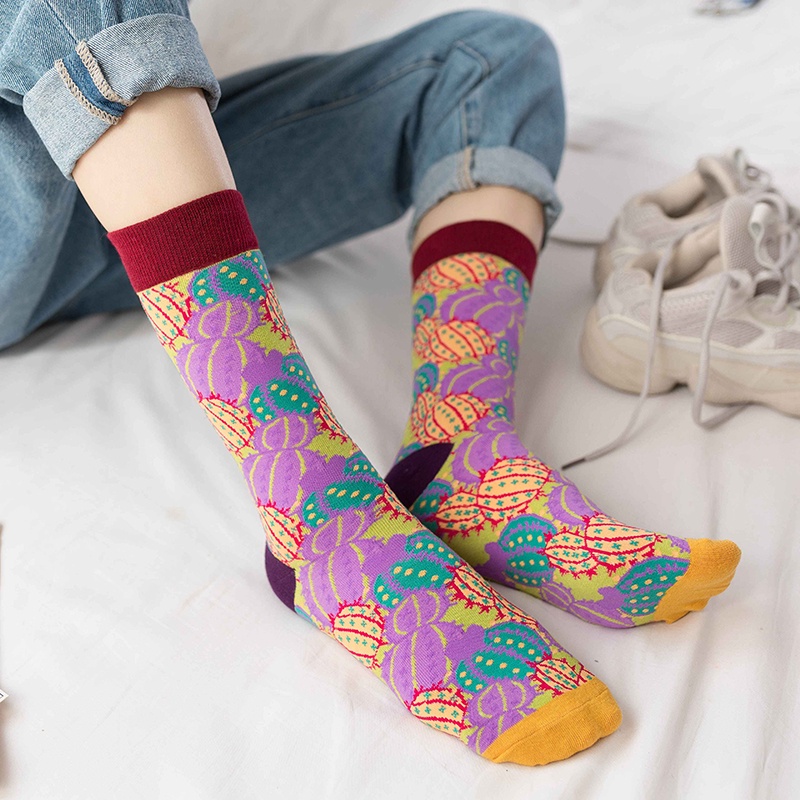 Colorful Cotton Women High socks West Fashion Streetwear Hip-hop Female Mid Calf Socks Trendy Couple Socks