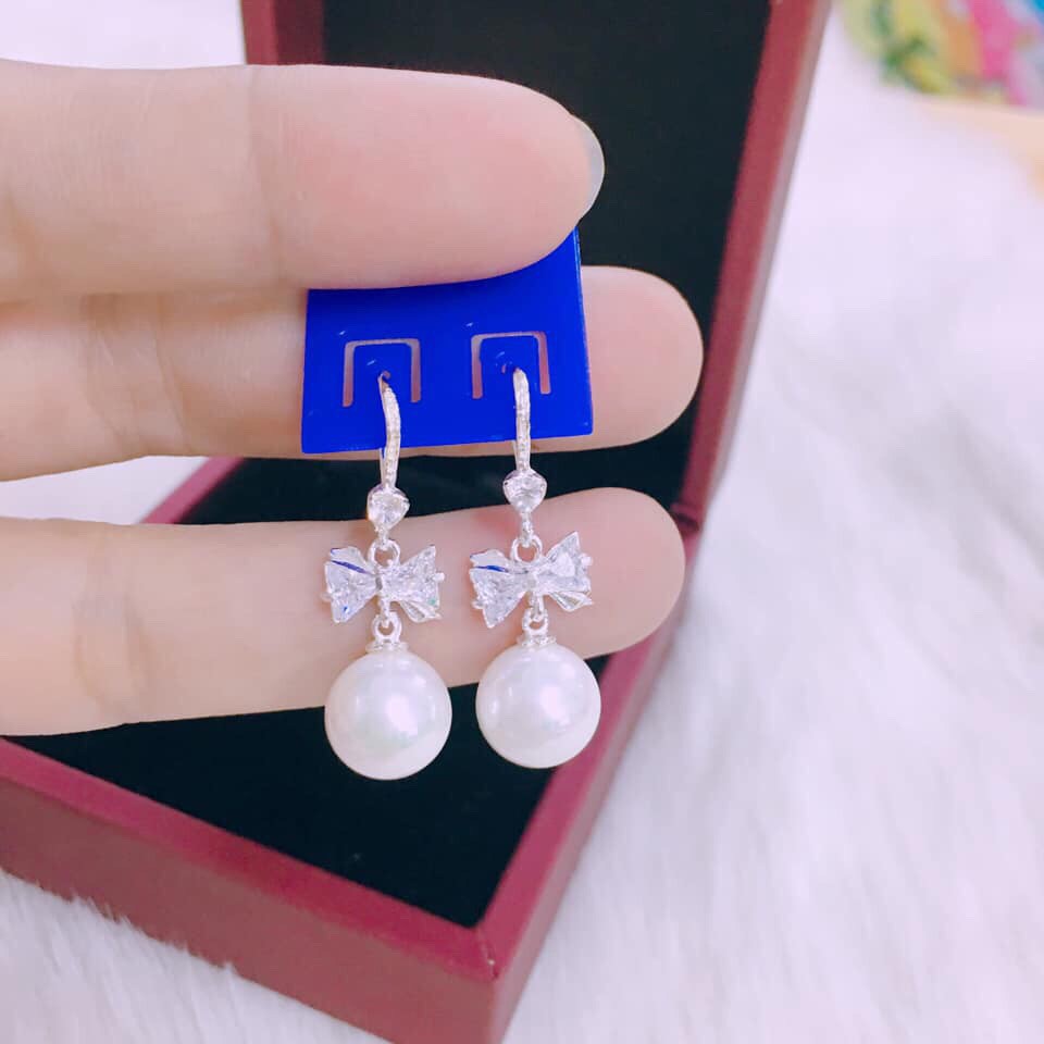 BÔNG TAI BẠC TA NƠ GẮN HẠT XINH XẮN