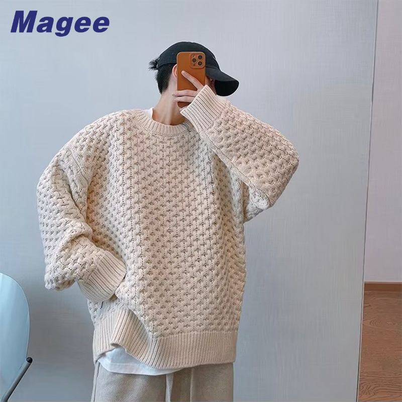 Magee Áo sweater Dệt Kim Dày Dặn Họa Tiết Tổ Ong Phong Cách retro Thu Đông Hợp Thời Trang Cho Nam