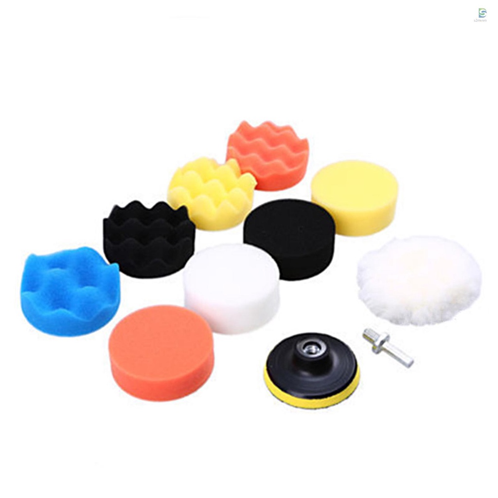 Bộ Dụng Cụ Đánh Bóng Xe Hơi 11 Món 3-inch Bằng Bọt Biển + Đệm Len Tiện Dụng