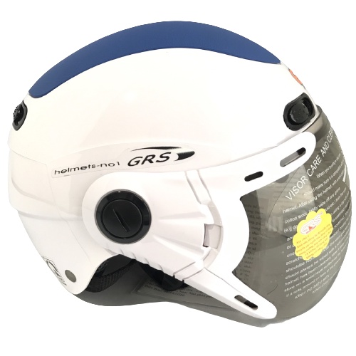 Mũ bảo hiểm nửa đầu có kính cao cấp GRS A102k Trắng line xanh - Vòng đầu 54-57cm - Bảo hành 12 tháng