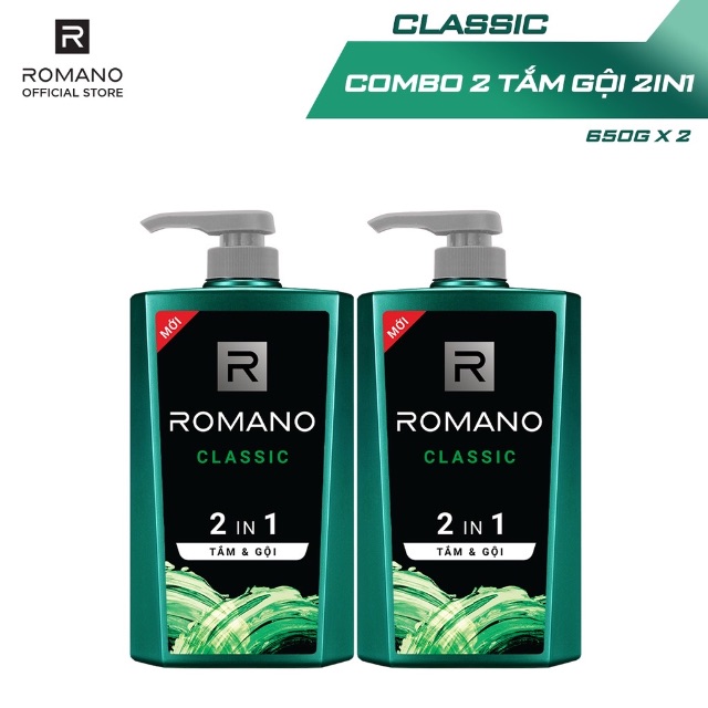 Sữa Tắm gội 2 trong 1 Romano Classic 650g/chai