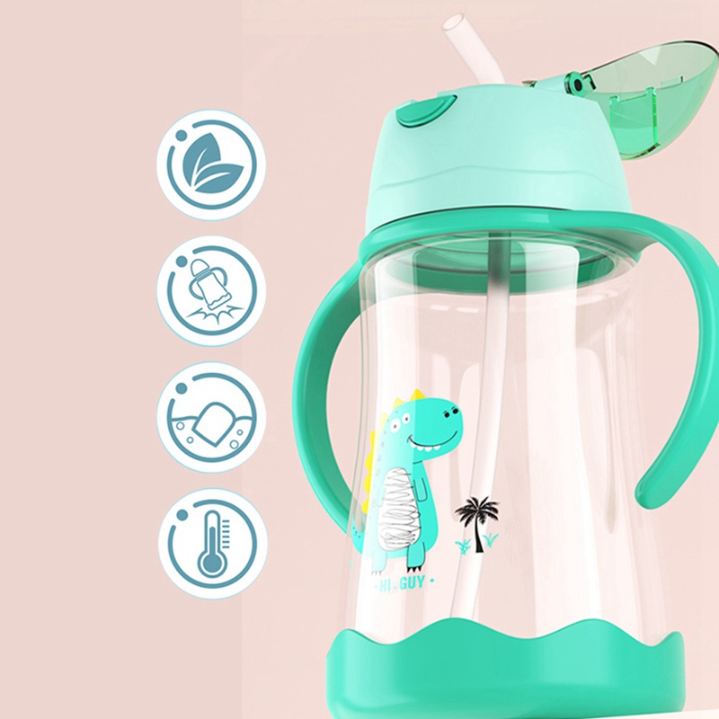 Bình uống nước cho bé dung tích 400ml có ống hút và tay cầm dễ thương tùy chọn màu sắc