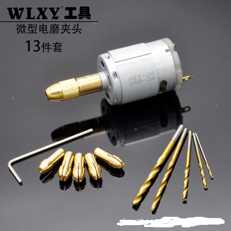 Bộ Motor DC 12V  tặng kèm bộ phụ kiện dùng cho máy khoan mài khắc