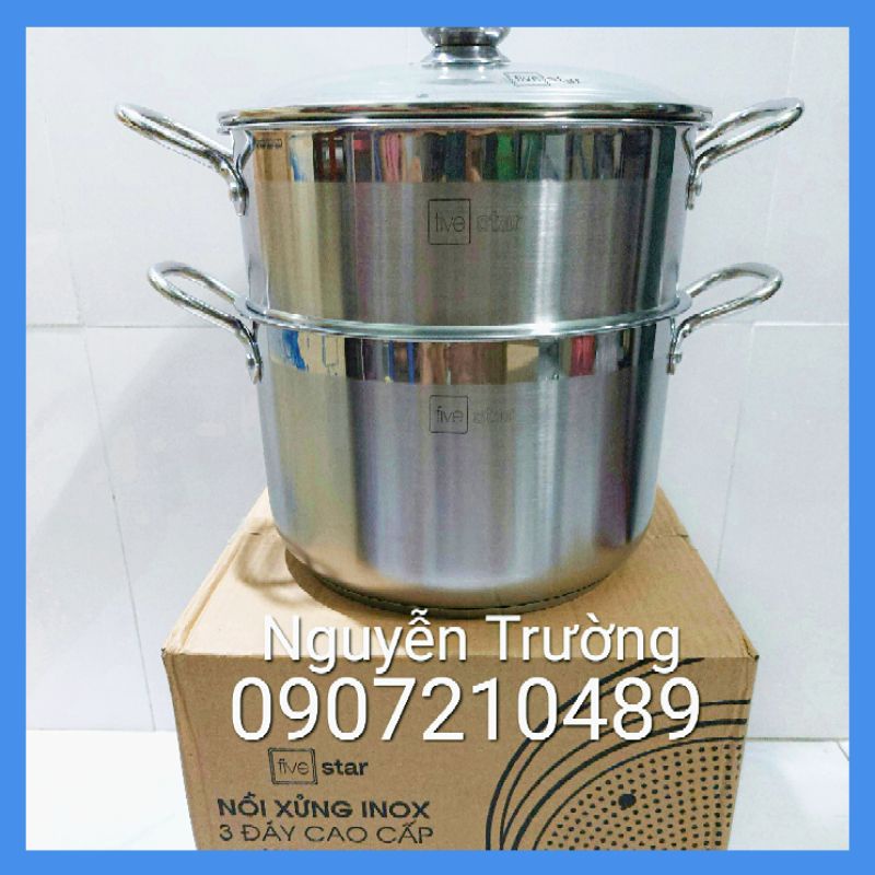 Bộ Nồi Xửng Hấp Inox 3 Đáy Cao Cấp Fivestar 28cm