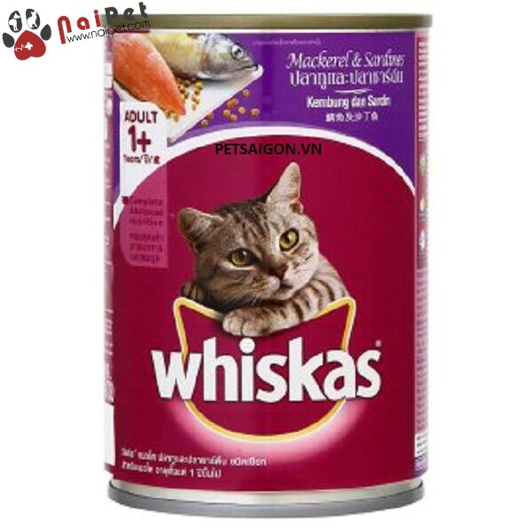 Thức Ăn Dinh Dưỡng Cho Mèo Pate Vị Cá Biển Và Vị Cá Thu Cá Mòi Whiskas Lon 400g