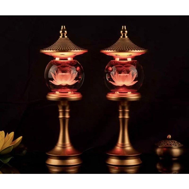 Đèn Thờ Cúng Hoa Sen Hình Tháp Pha Lê Cao Cấp - Đèn Led Trang Thờ Đổi Màu (Nhiều Size)