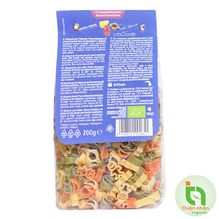 Nui Rau Củ Hữu Cơ Cho Bé hình Sao/ hình Space Dalla Costa 200g Organic Baby Pasta