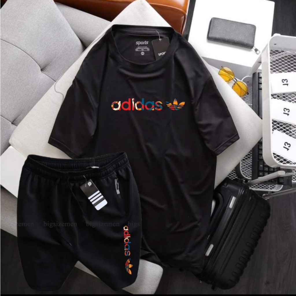 Set bộ thể thao nam thun lạnh bigsize màu đen in hình màu -80-140kg