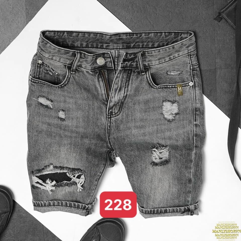 Quần short jean nam rách màu xám chất bò - quần jean nam lửng co giãn thời trang cao cấp Luty_shop90 ms228