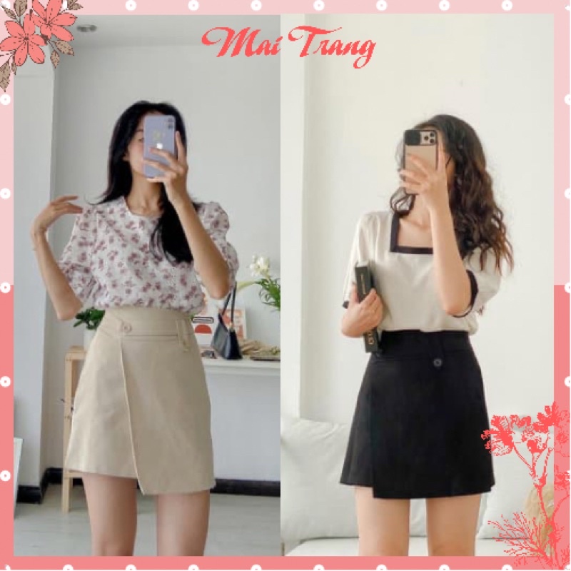 Chân váy ngắn chữ A xẻ tà, Chân váy lưng cao công sở 2 lớp có quần trong chất đẹp –