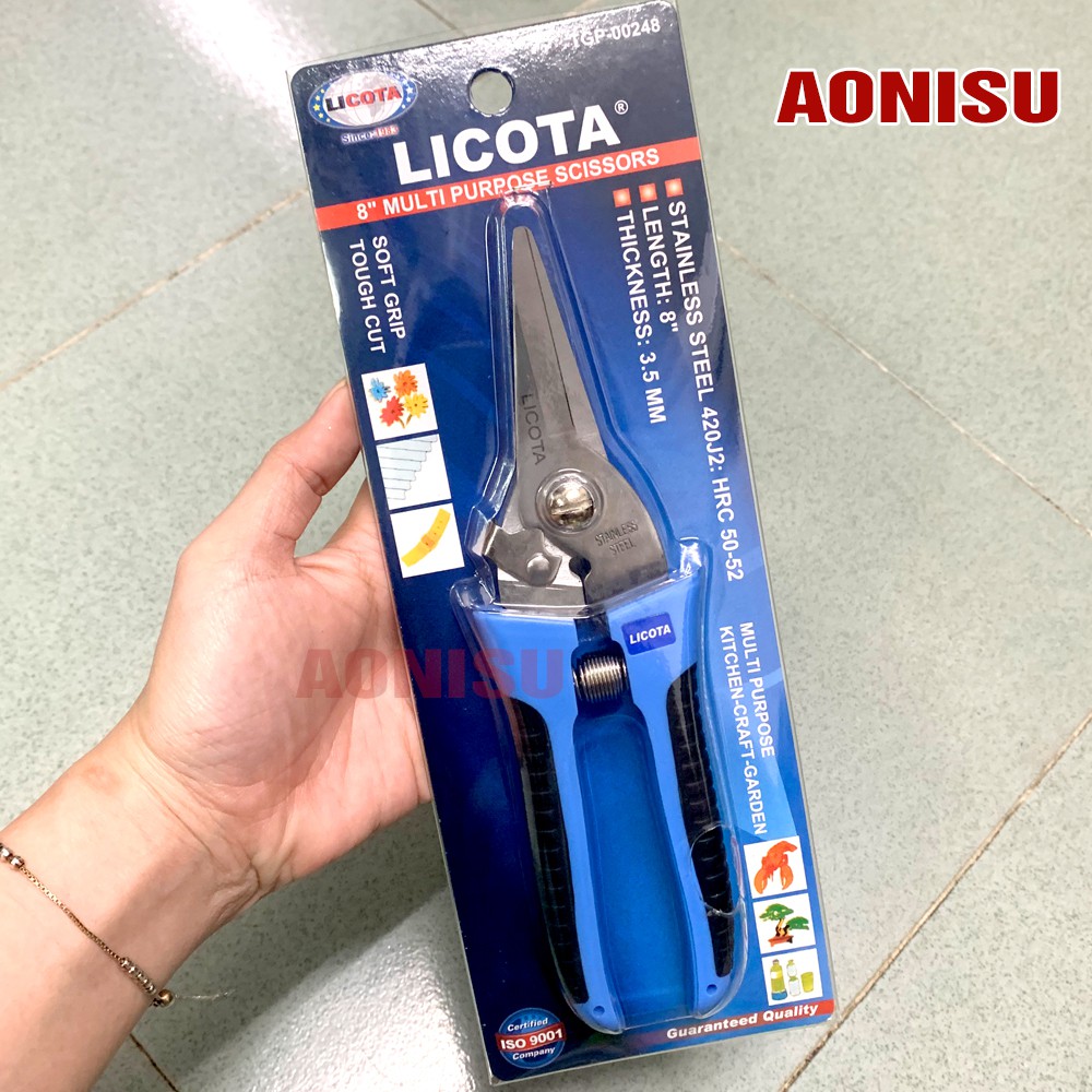 Kéo Cắt Đa Năng LICOTA 8 Inch - Đường Kính Tối Đa 3,5mm, Kéo Cắt Cây Cảnh, Giấy, Tôn Sắt, Nhựa,...