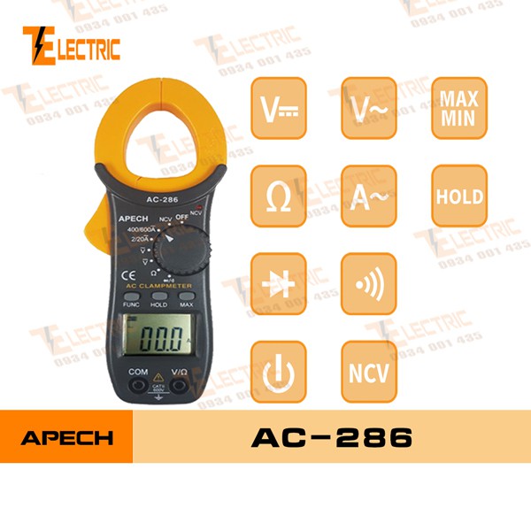 APECH AC - 286 Ampe Kìm Đo Điện Đo Dòng Điện AC 600A Apech AC 286