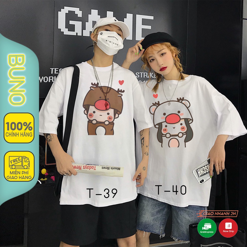 Tổng Hợp Những Mẫu Áo Đôi In Hình Cute, Áo Thun Tay Lỡ In hình Chibi Oversize Streetwear A002