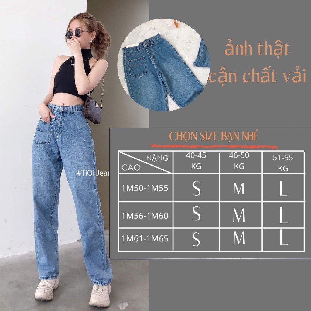 Quần Jean Nữ Dáng Quần Baggy Ống Suông Màu Xanh 1 Túi kiểu Dáng Basic Nhẹ Nhàng Dễ Phối