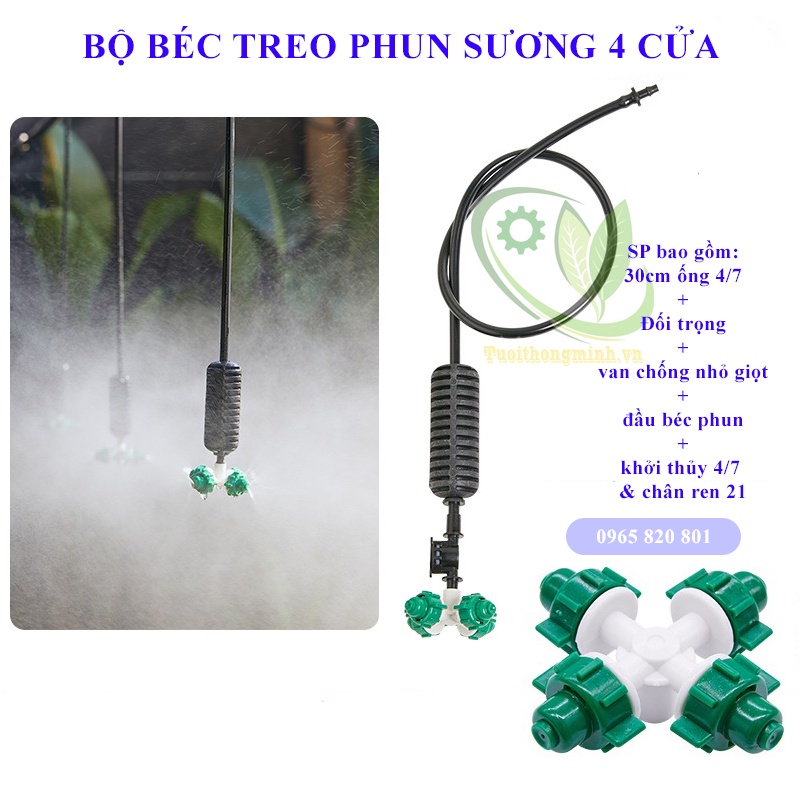 Bộ Béc Phun Sương 4 Cửa Bộ Đầy Đủ Cho Giàn Treo, Nhà Kính