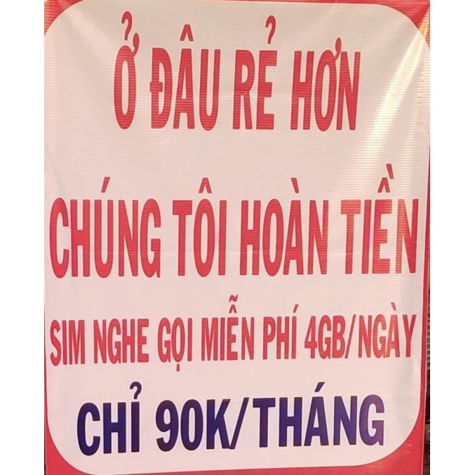 {FREE 30 NGÀY}Sim 4G Viettel gói V90 mới {V120Z} 120GB/Tháng {4GB/Ngày} FREE nội mạng và 50 phút ngoại mạng, 90K/Tháng