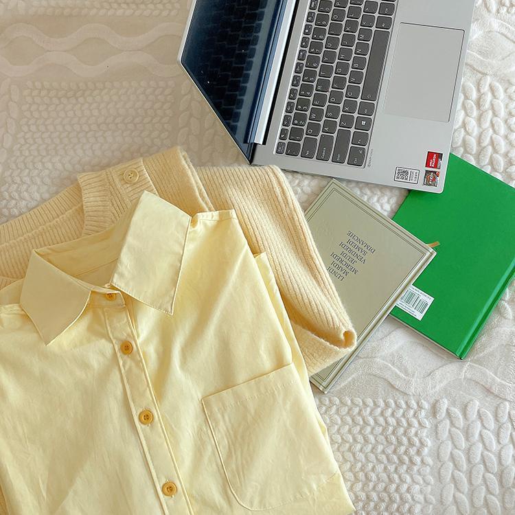 Áo Sơ Mi Nữ Tay Dài Màu Vàng Kem Phong Cách Pháp Ngọt Ngào