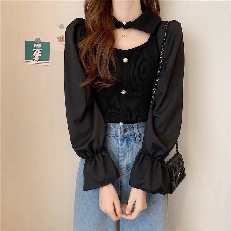 Áo len kiểu tiểu thư khoét cổ sang chảnh kiêu kì