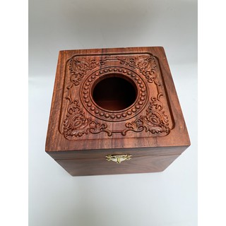 hộp đựng giấy ăn vuông trạm khắc gỗ hương - ảnh thật