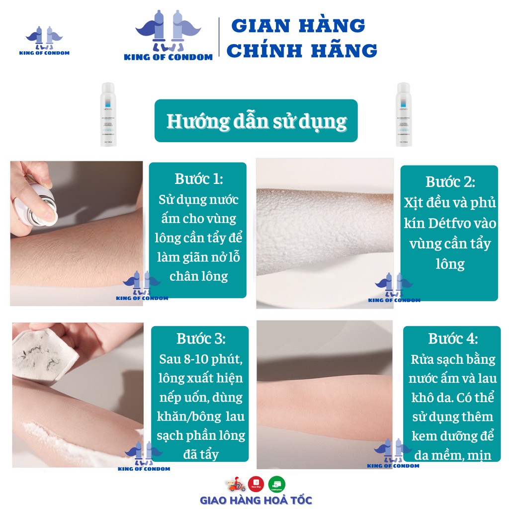 Xịt tẩy lông DETVFO Không Đau Lành Tính Dịu Nhẹ - Kem tẩy lông nách, tay, chân, lưng dạng xịt 150ml KOCODA