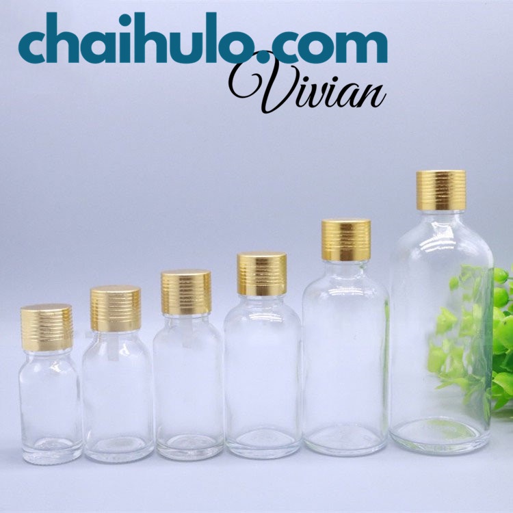 Chai lọ thủy tinh đựng tinh dầu, serum thân trong suốt nắp vặn vàng nhỏ giọt