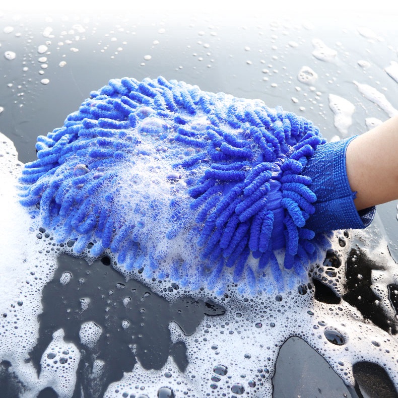 Găng tay rửa xe hơi hai mặt bằng sợi nhỏ có thể giặt sạch phụ kiện chăm sóc cho xe hơi