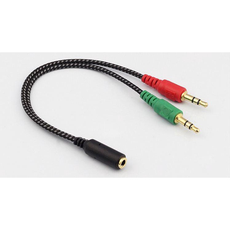 Cáp gộp audio và mic 3.5mm Jack gộp tai nghe 3.5 mạ vàng dây dù chống đứt (Đen)