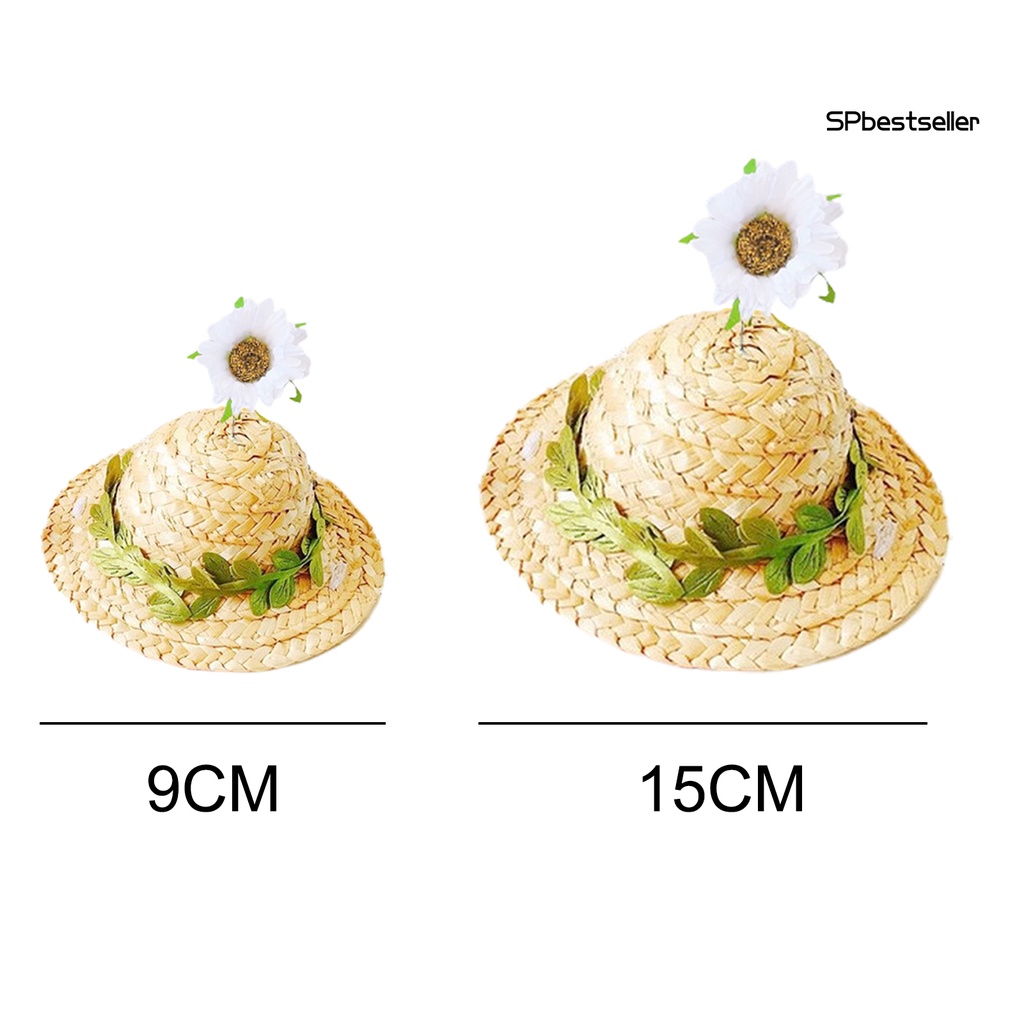 Nón rơm rộng vành đính hoa dễ thương dành cho thú cưng