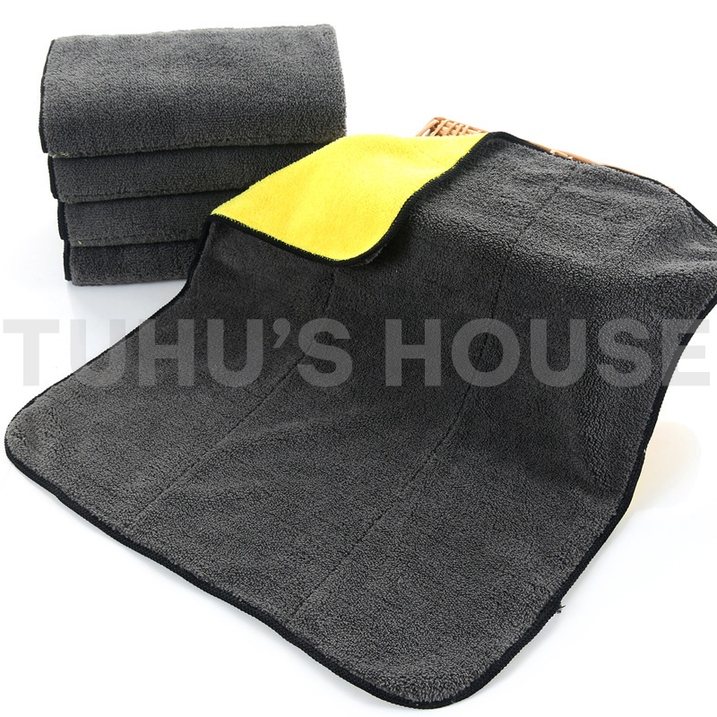 Khăn lau bếp đa năng, khăn lau tay lau xe siêu thấm lông dày microfiber hai mặt vàng xám - TUHUHOUSE