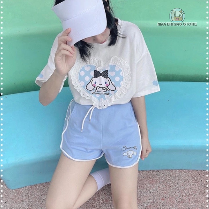 Quần short thể thao ống rộng in họa tiết hoạt hình phong cách Hàn Quốc thời trang năng động