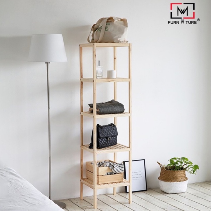 Kệ gỗ trang trí đa năng 5 tầng màu gỗ thương hiệu MW FURNITURE - Nội thất trang trí