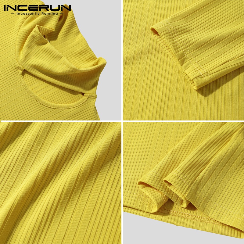 Áo thun INCERUN tay dài cổ cao khoét rỗng thời trang dành cho nam