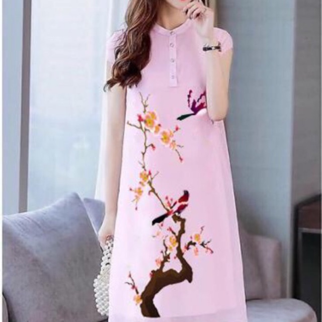 Đầm suông bầu in hoa tết