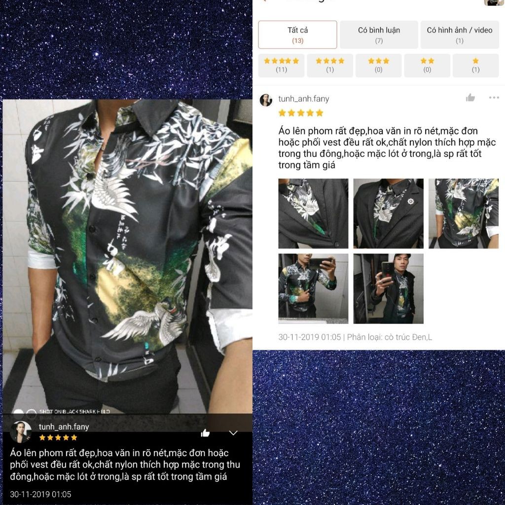 Áo Sơ Mi Nam Dài Tay Phối Họa Tiết Cò Trúc Đen | BigBuy360 - bigbuy360.vn