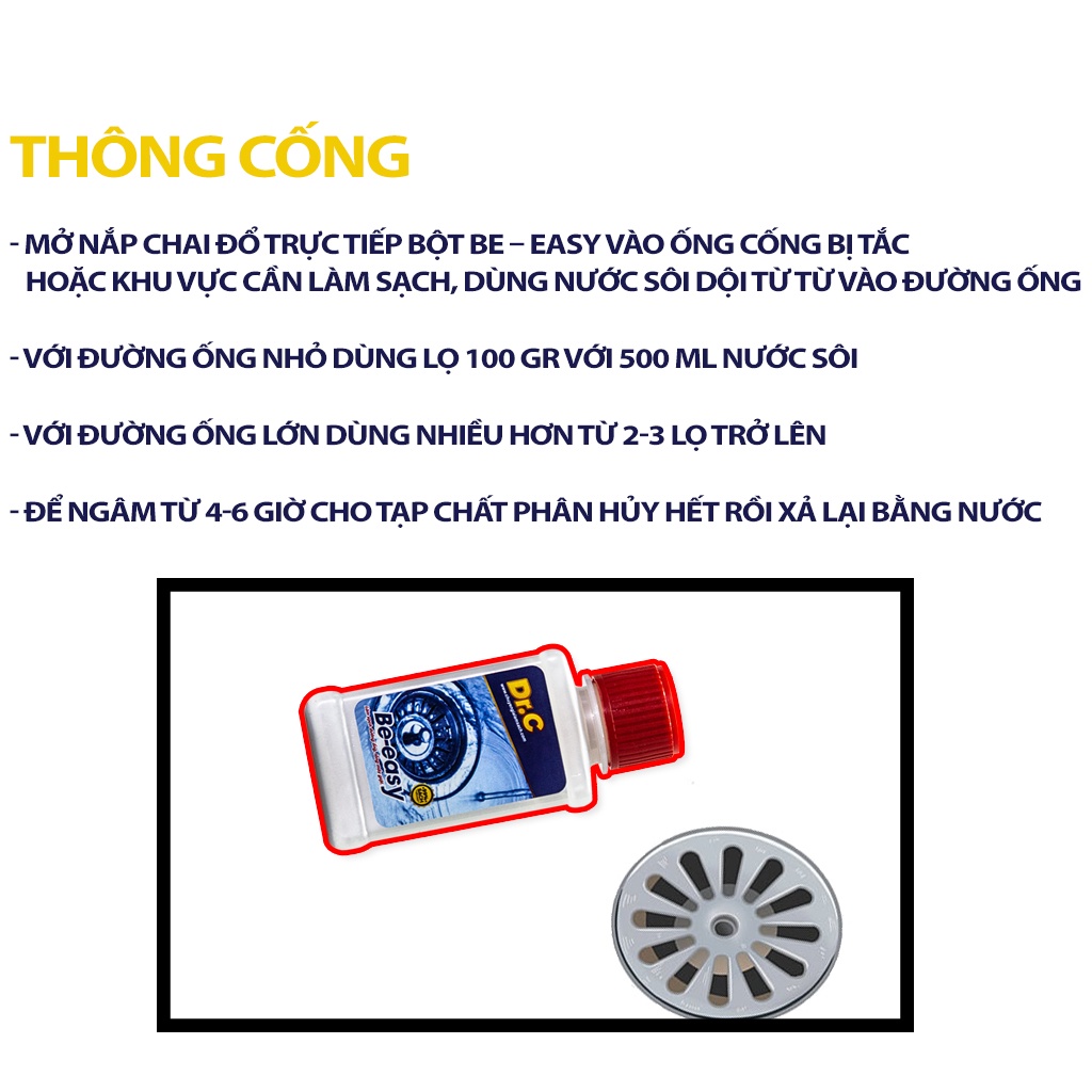 Bột Thông Tắc Đường Ống, Vệ Sinh Lồng Giặt Cao Cấp, Tẩy Sạch Cặn Bẩn Dr.C - Be-easy - 100G NGHIỆN NHÀ
