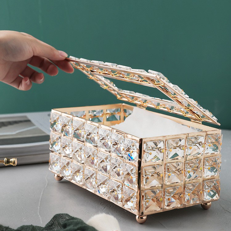 Hộp đựng khăn giấy pha lê cao cấp phong cách Châu Âu trang trí bàn ăn, phòng khách