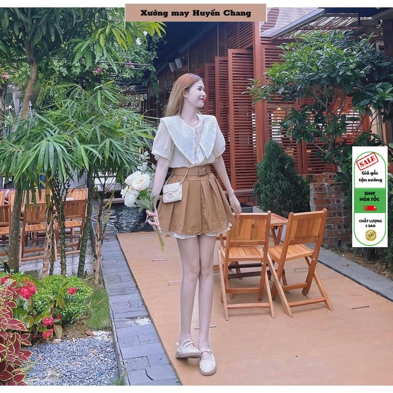 Set áo chân váy nữ, Set 3 món, Set Áo sơ mi phối với chân váy kèm dây thắt lưng