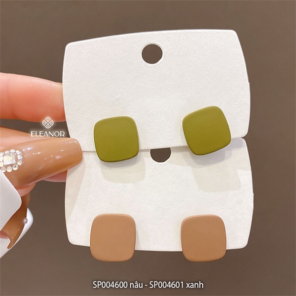 Bông tai nữ chuôi bạc 925 Eleanor Accessories hình vuông màu sắc trẻ trung phụ kiện trang sức Hàn Quốc dễ thương