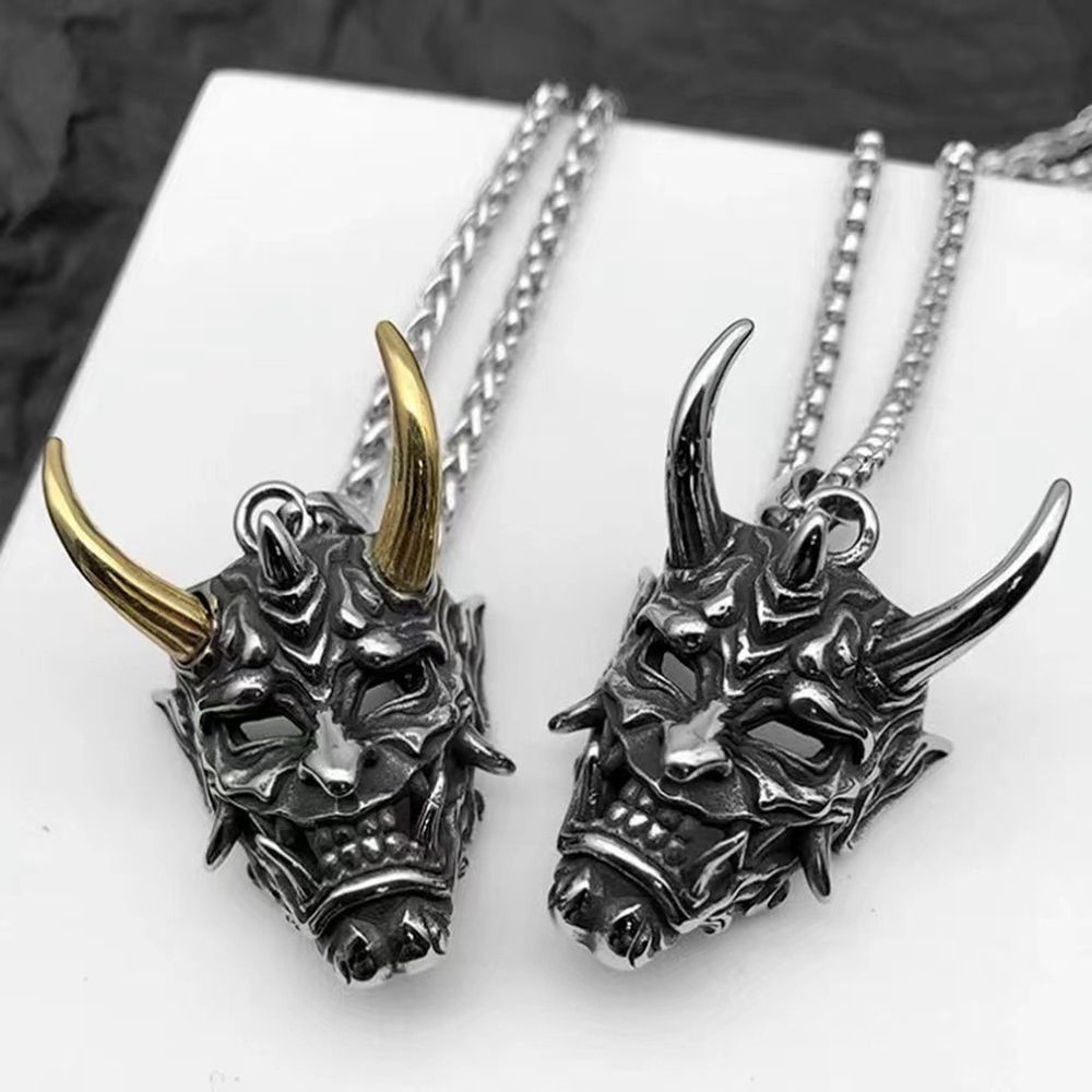 Vòng cổ sợi xích dày phối mặt hình ma quỷ phong cách hip hop Hàn Quốc đơn giản thời trang dành cho nam