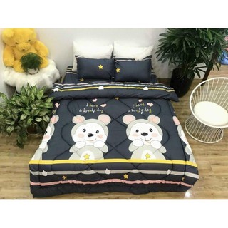 Trọn bộ 5 món Ga gối chăn phao Poly Cotton cho mùa đông ấm áp -mã 001