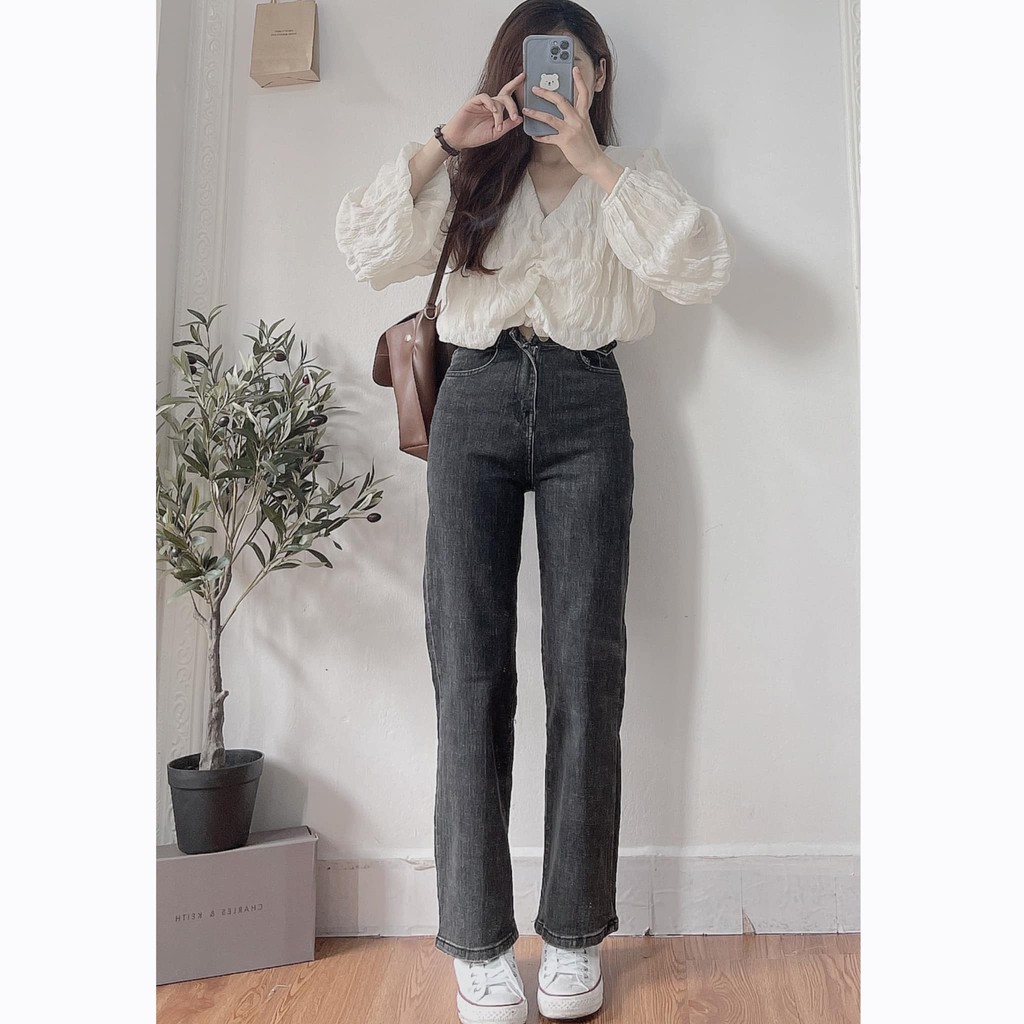 Set áo croptop cổ V kèm quần boom, Set áo crotop ullzang Hàn Quốc - Mono Boutique